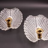 Set of 2 Wall light Trasparent Murano Glass Leave by Barovier e Toso, 1940s