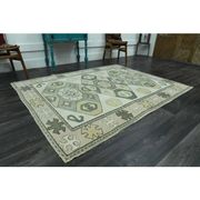 1970s vintage Turkish Oushak handmade wool cotton green area rug 164x207