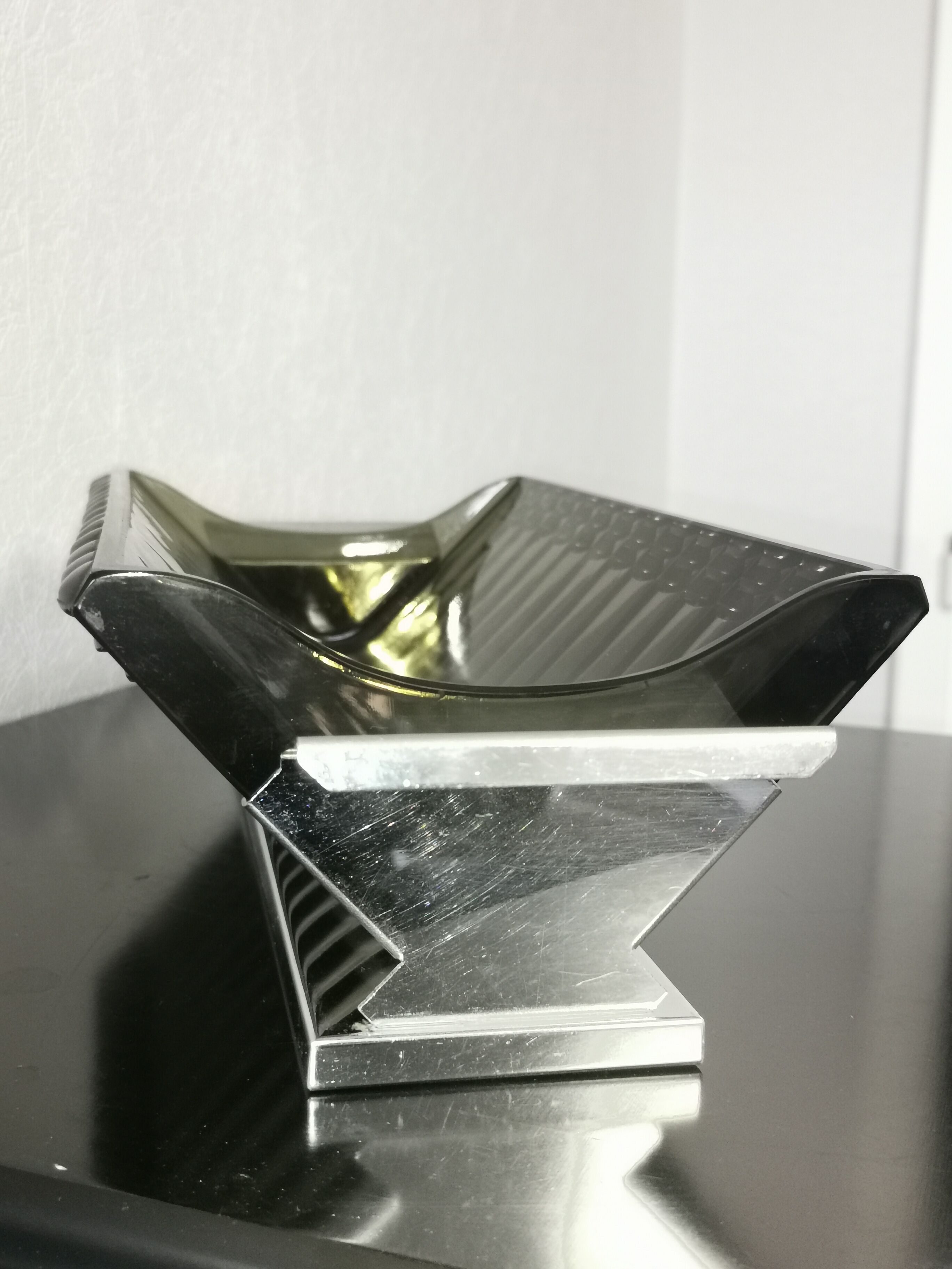 Large pocket in smoked glass and chrome steel, 1930