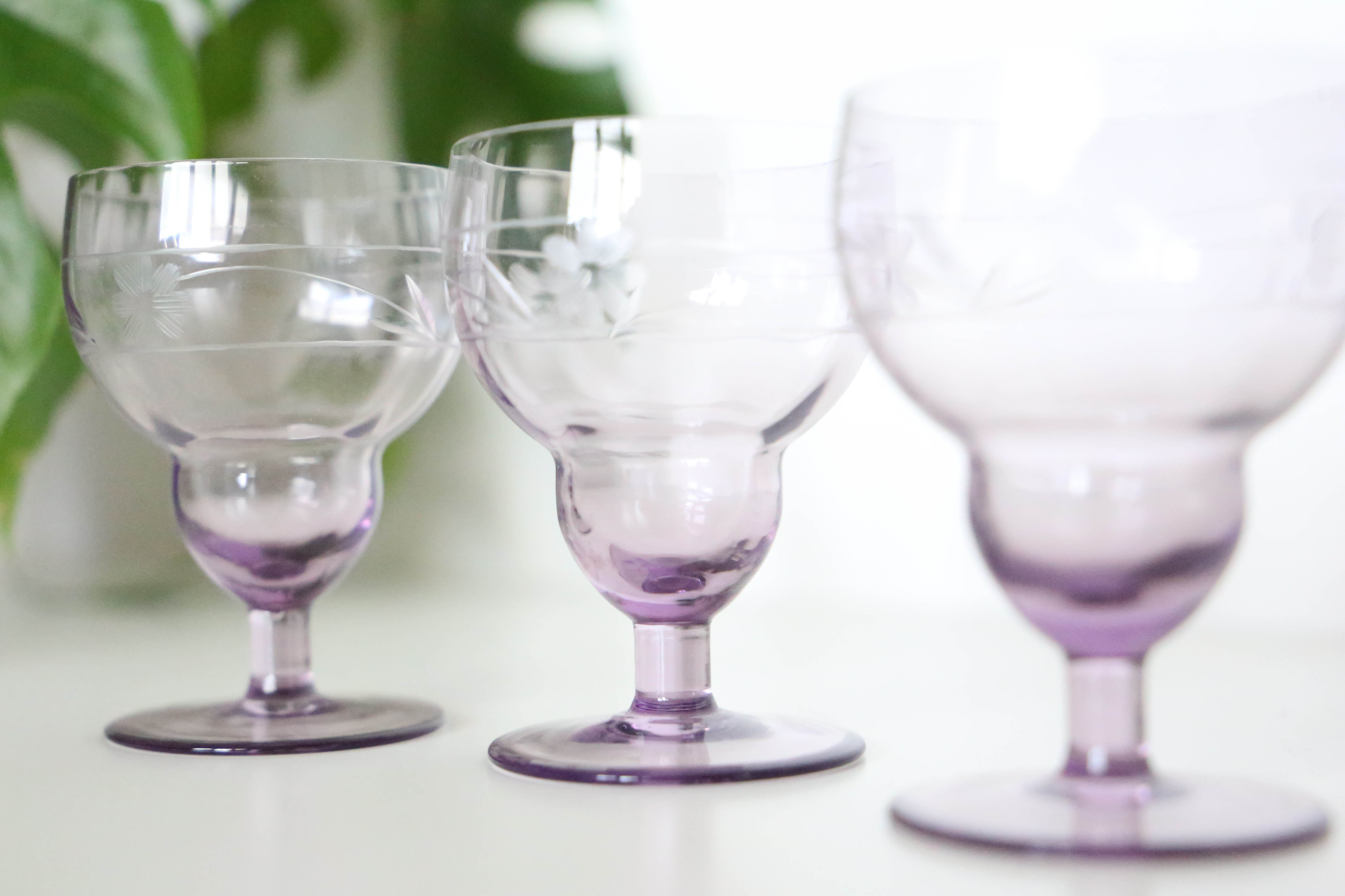 Purple wine glasses x5, art deco, delicate, antique, ancient