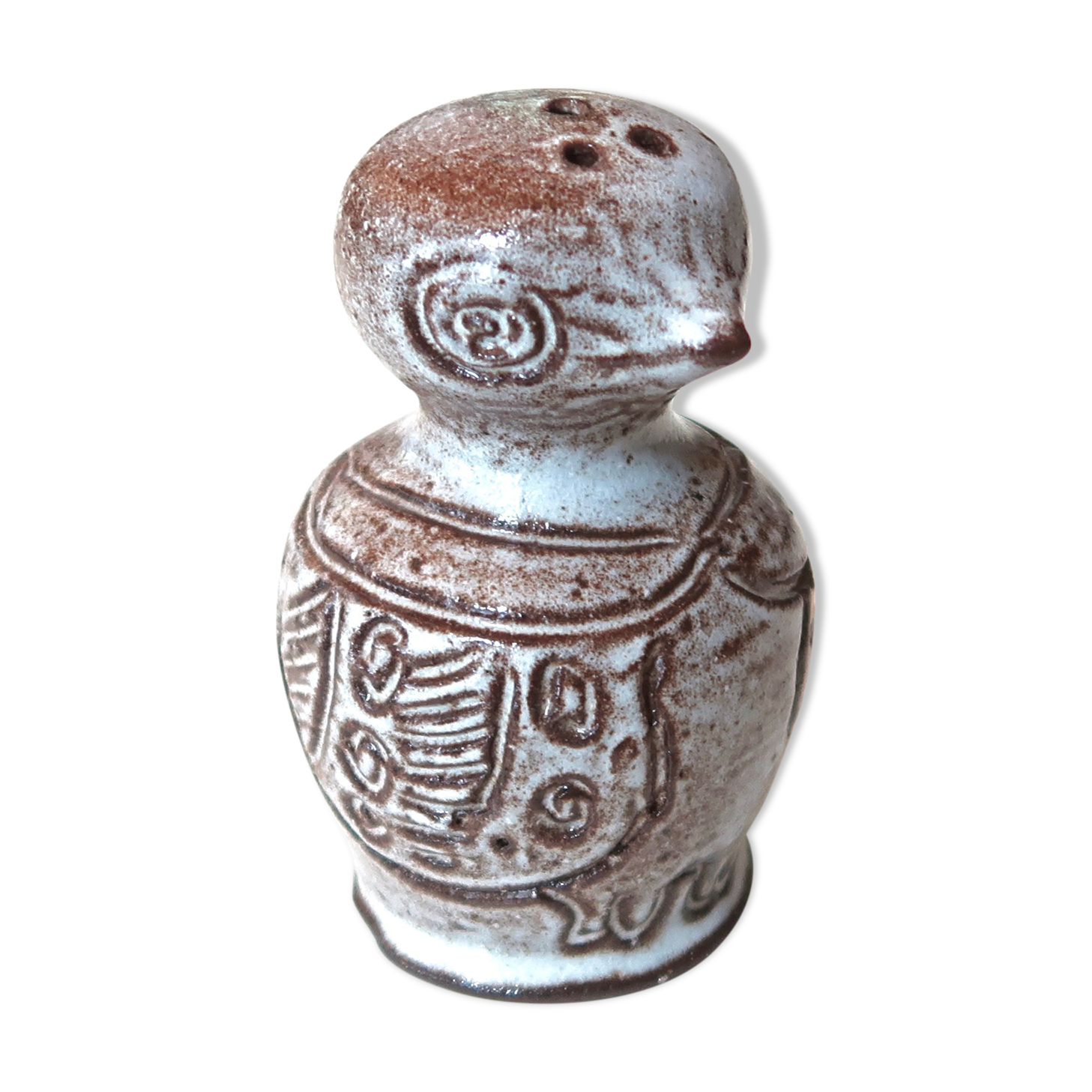 Owl sandstone salt shaker by Jeanne and Norbert Pierlot, 60s