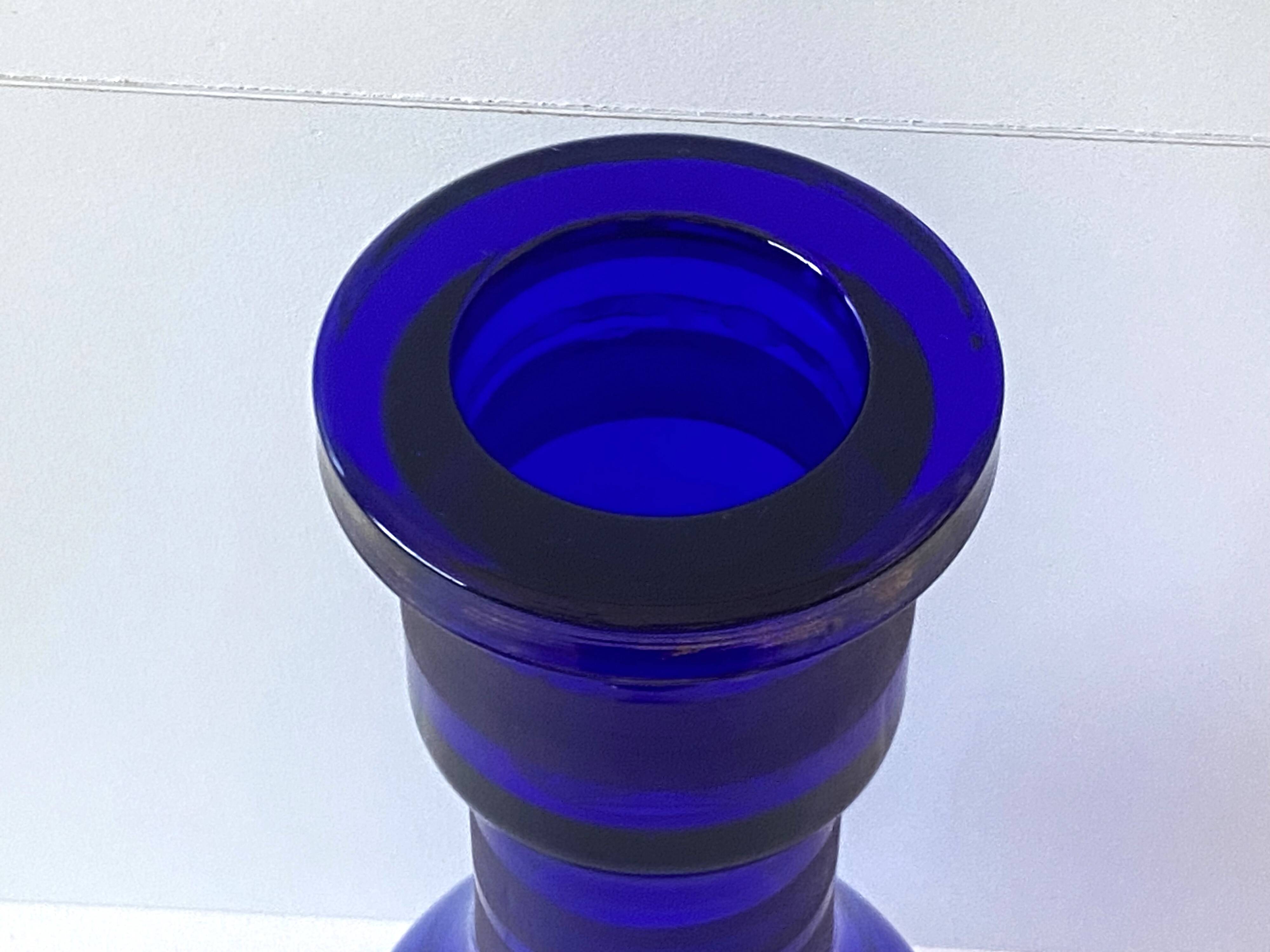 Atypique Gros Vase Photophore Verre Épais Bleu Cobalt Décoratif Carafe