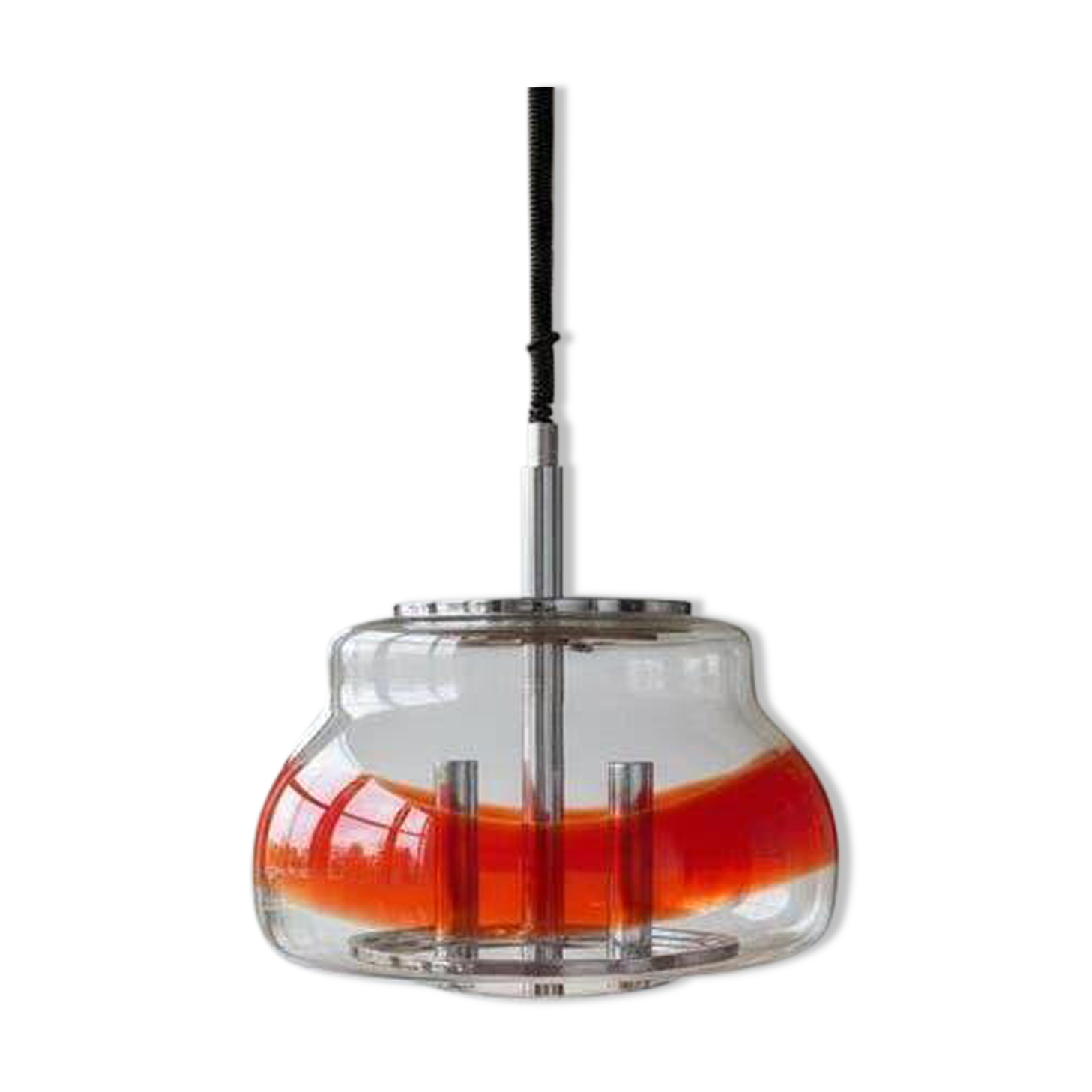 Vintage Murano glass pendant light with orange accent.