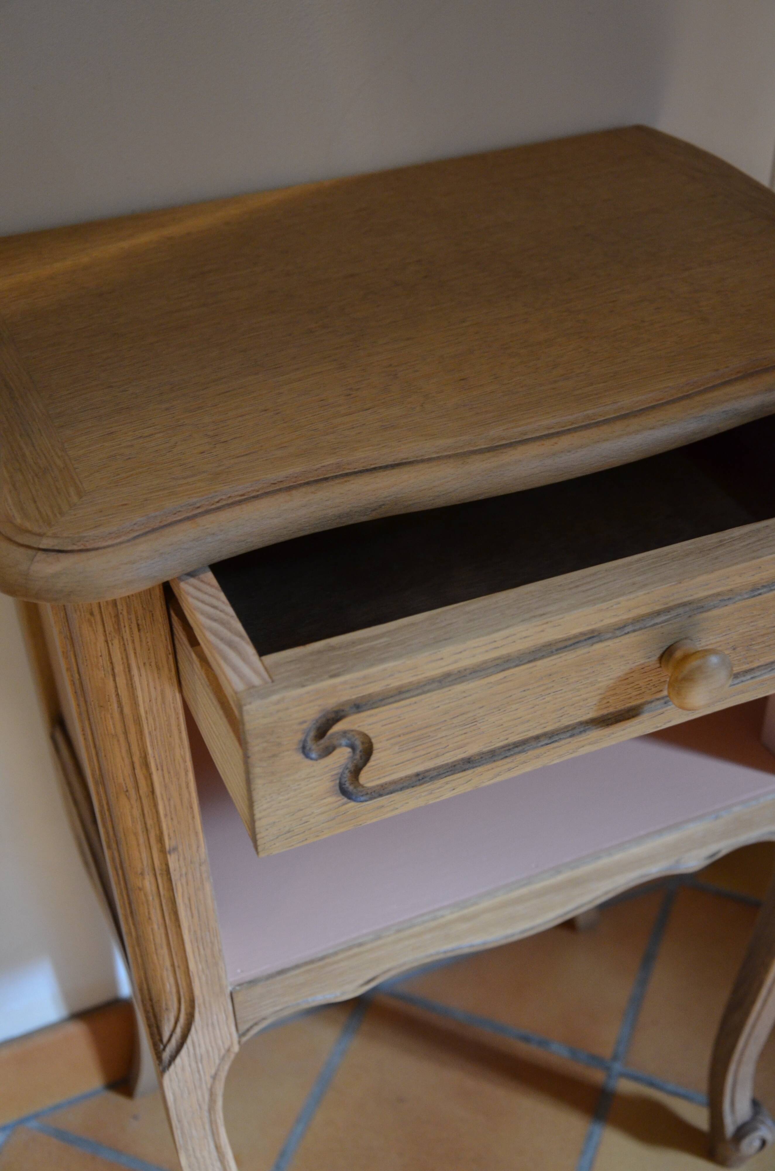 Wood and pink bedside table