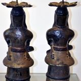 Pair of Mexican Pre-Columbian Style Bronze Candlesticks, 20th Century