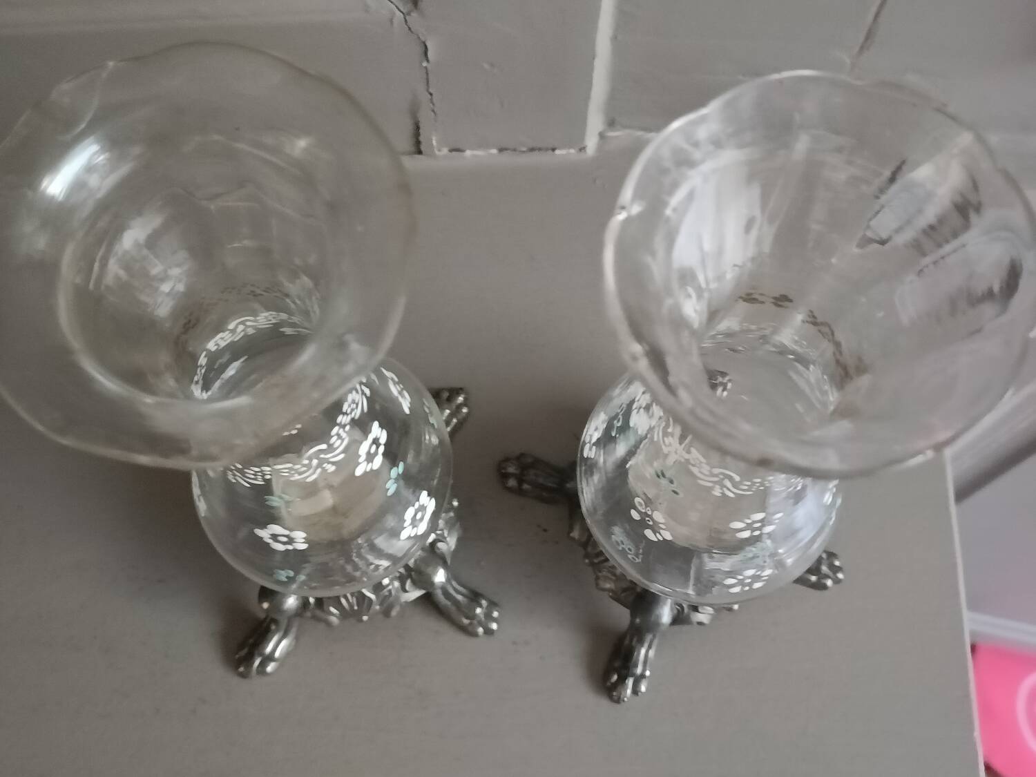 Pair of enameled glass vases