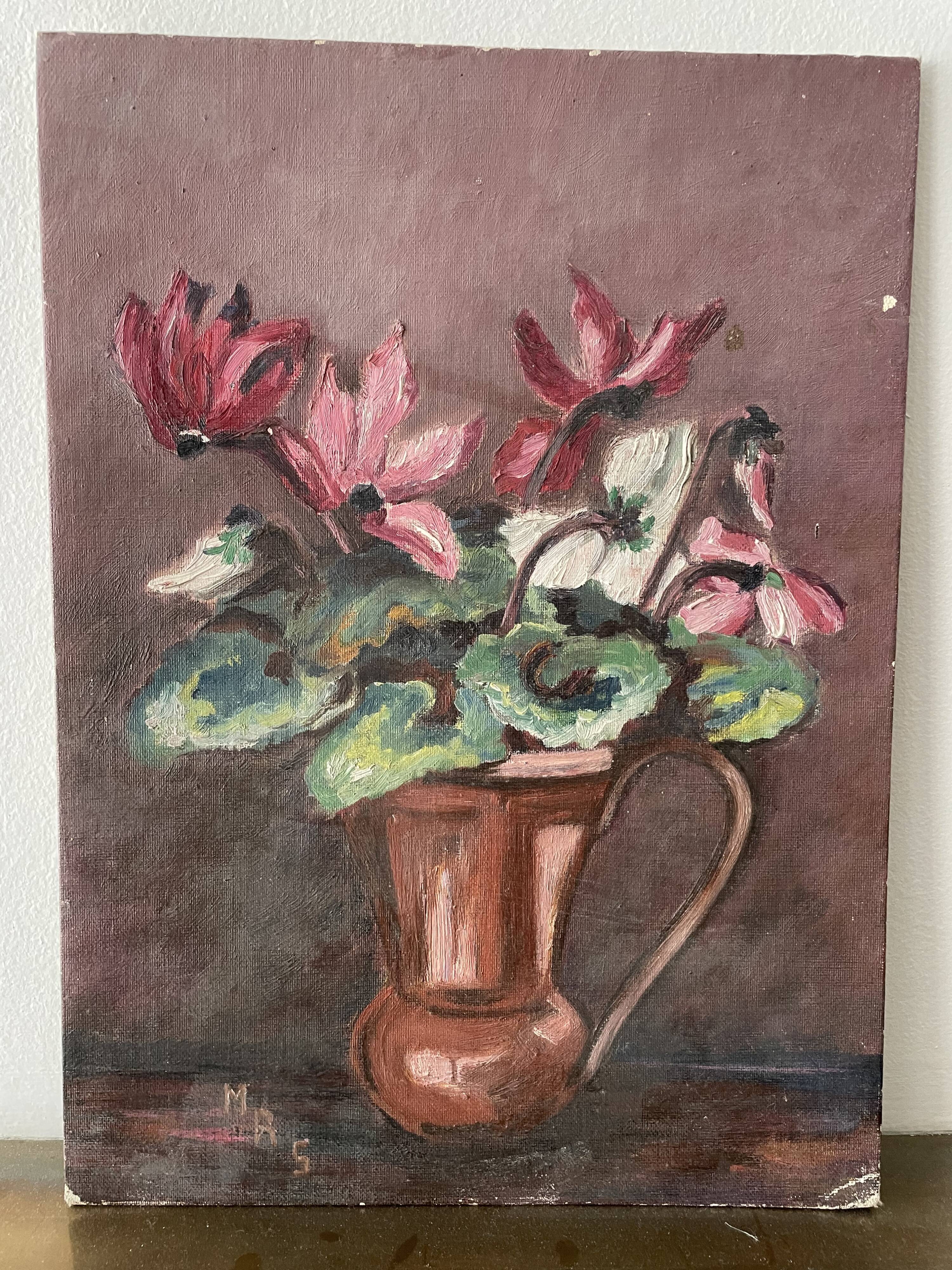Ancient painting - Bouquet of cyclamens