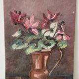 Tableau ancien - bouquet de cyclamens