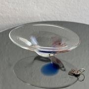 Vintage decorative glass  Bowl, blue accents, made in Italy