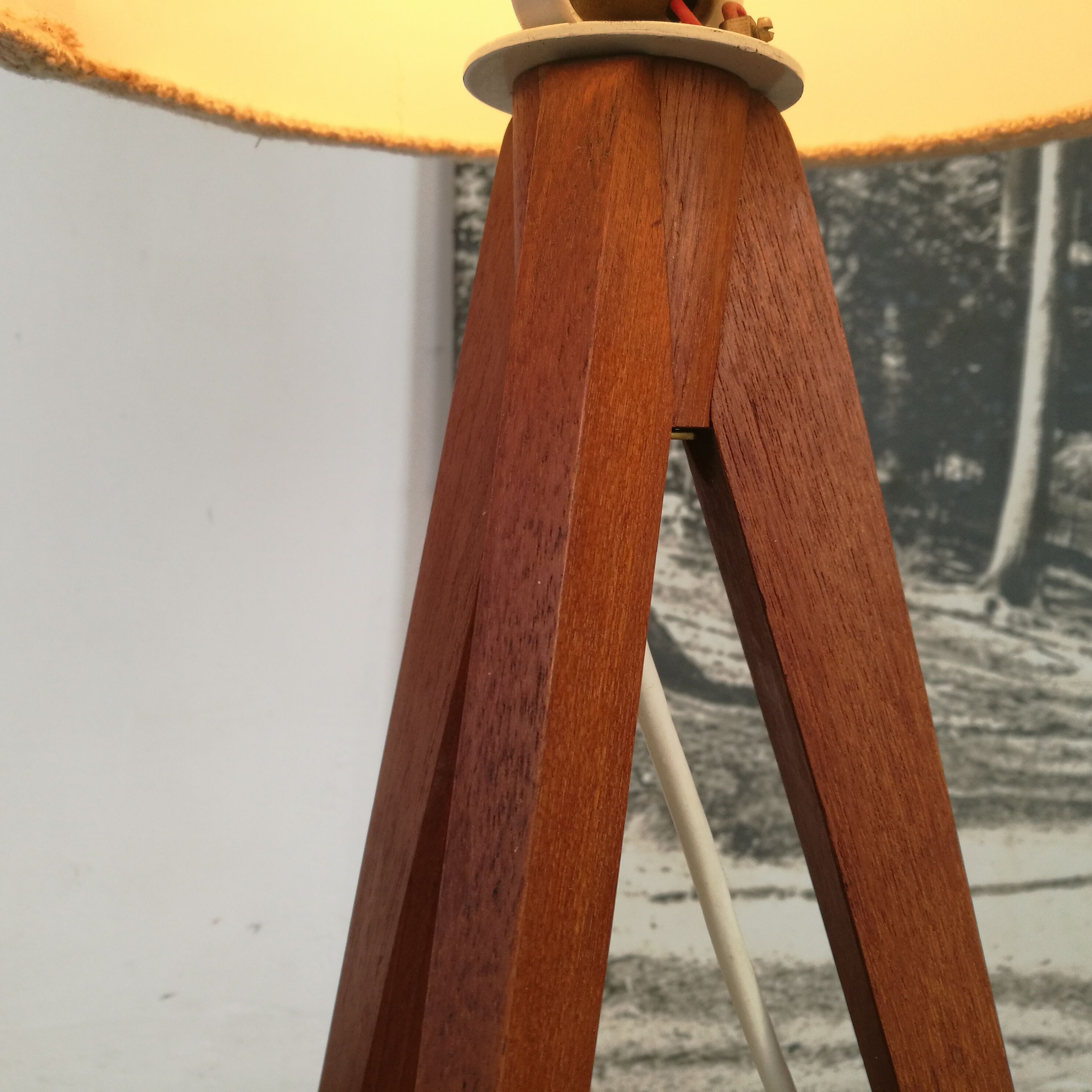 Scandinavian tripod teak lamppost