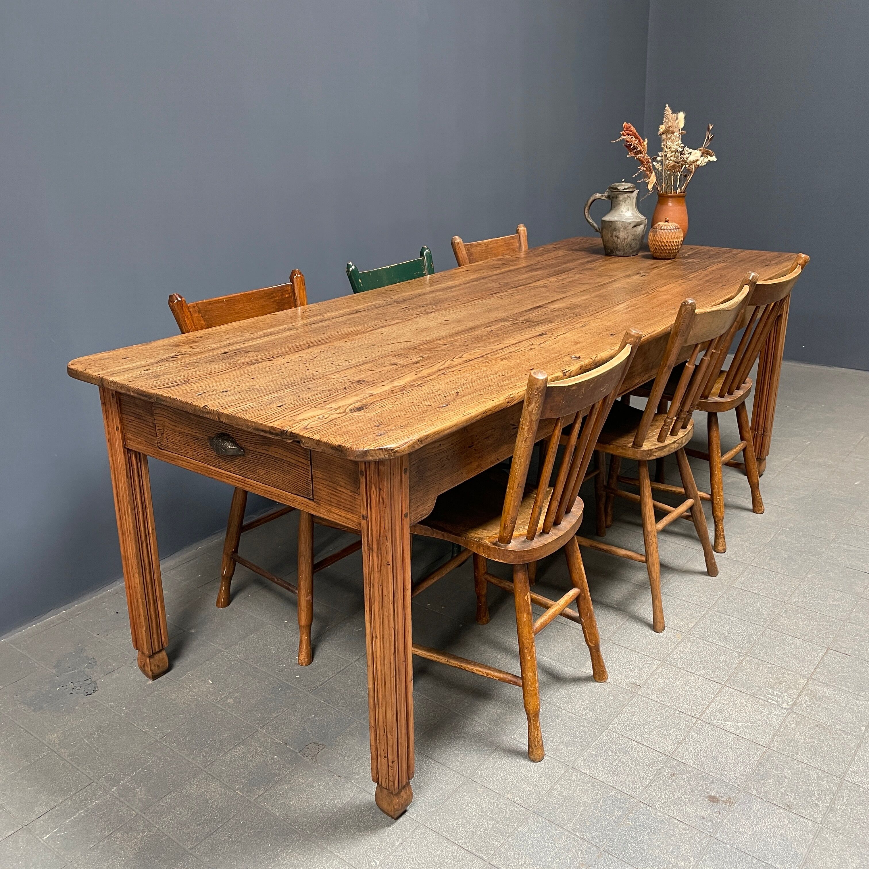 Large oak farmhouse table from France, early 1900s