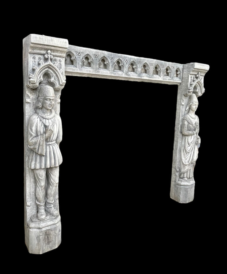 Neo-Gothic stone fireplace