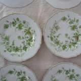 6 flat plates and 1 round dish haviland limoges with green and gold horn