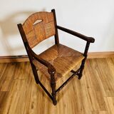 Wood and straw armchair