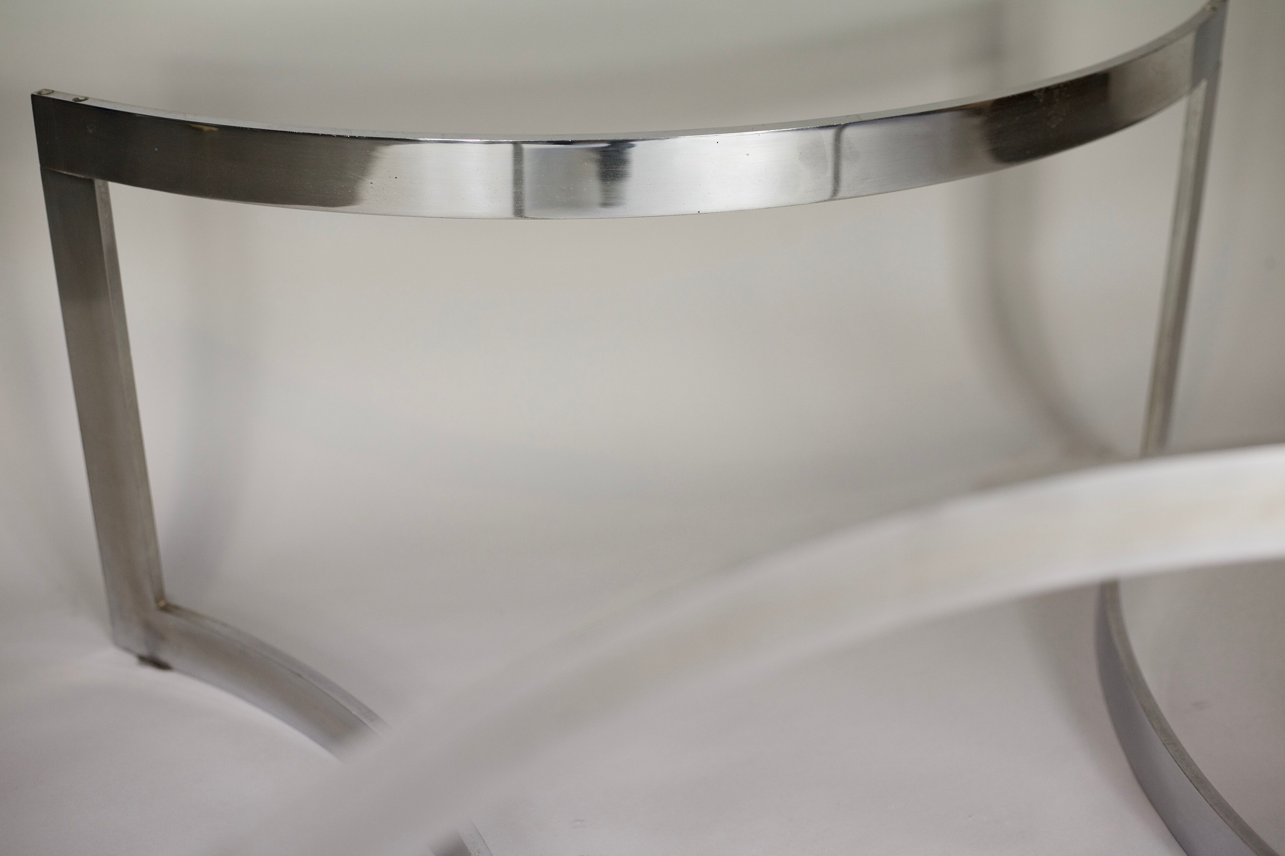 Coffee table published by Dassas, base in chromed steel and thick glass slab, France, 1963