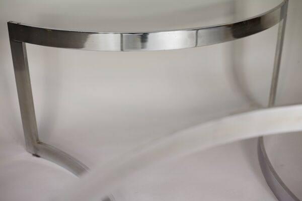 Table basse éditée par Dassas, piètement en acier chromé et dalle de verre épais, France, 1963