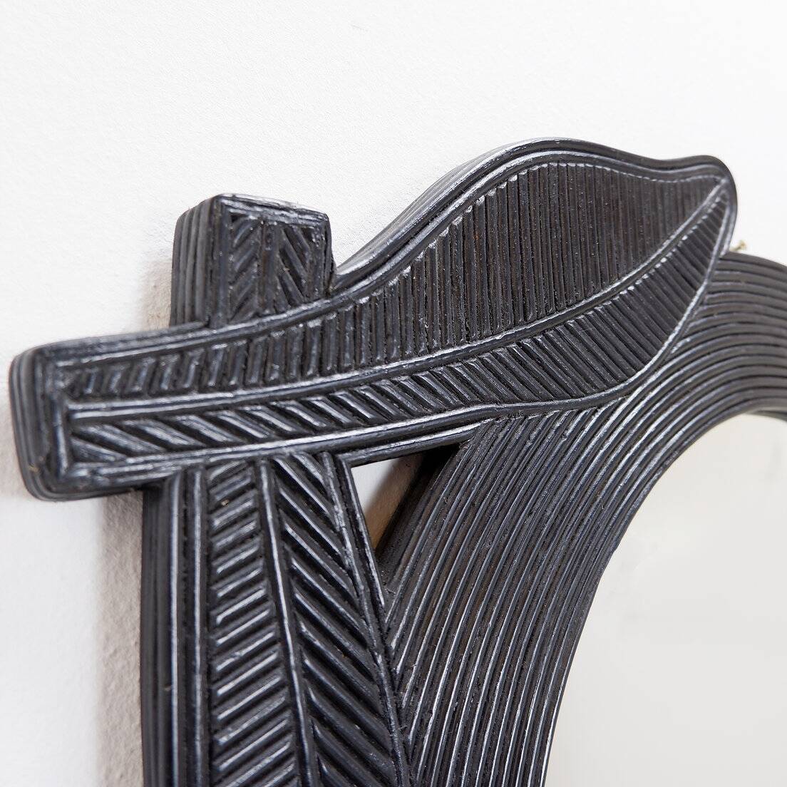 Large Vivai del Sud wall mirror in black lacquered bamboo - 1970s