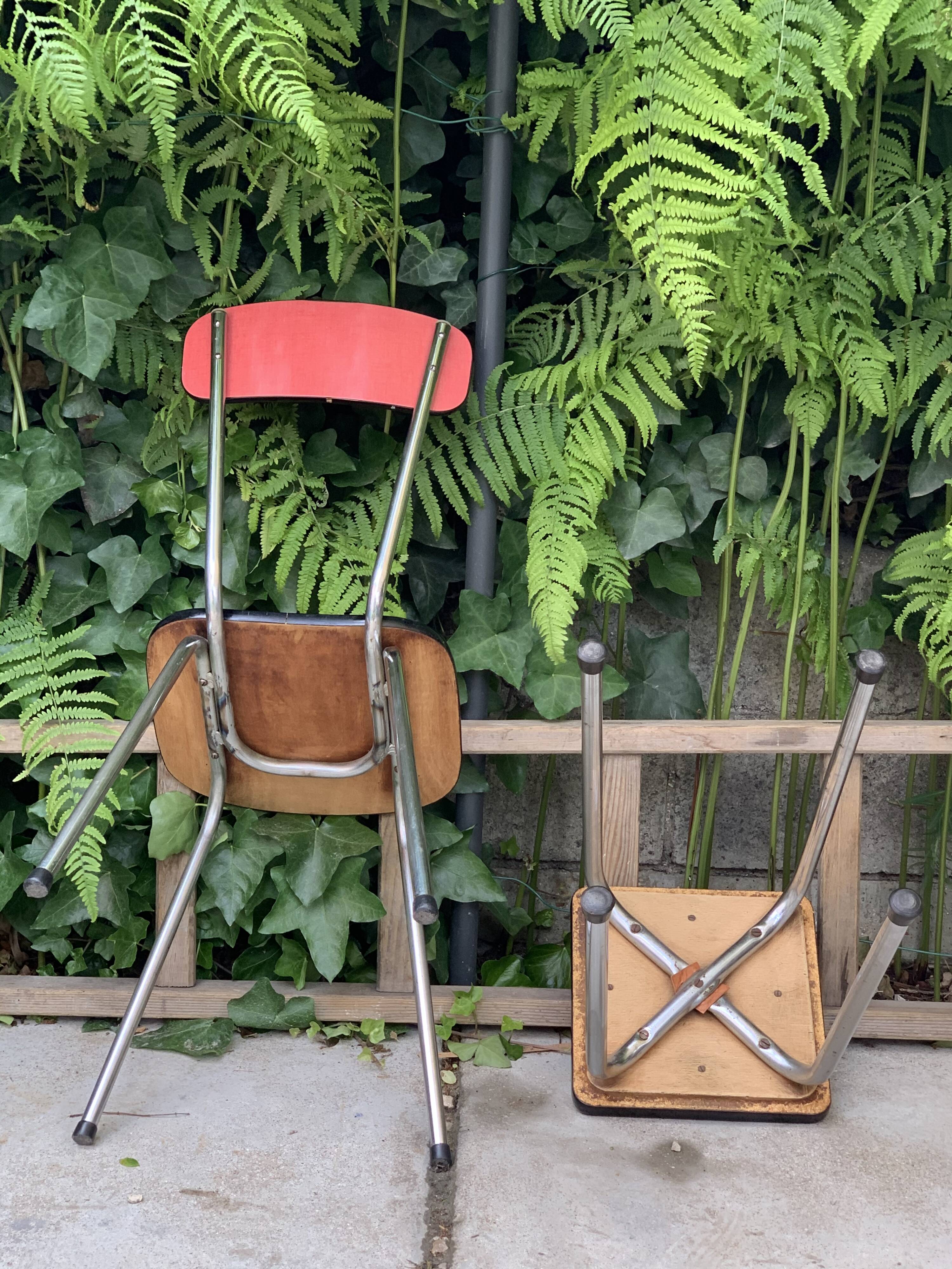 Red Formica chair and stool