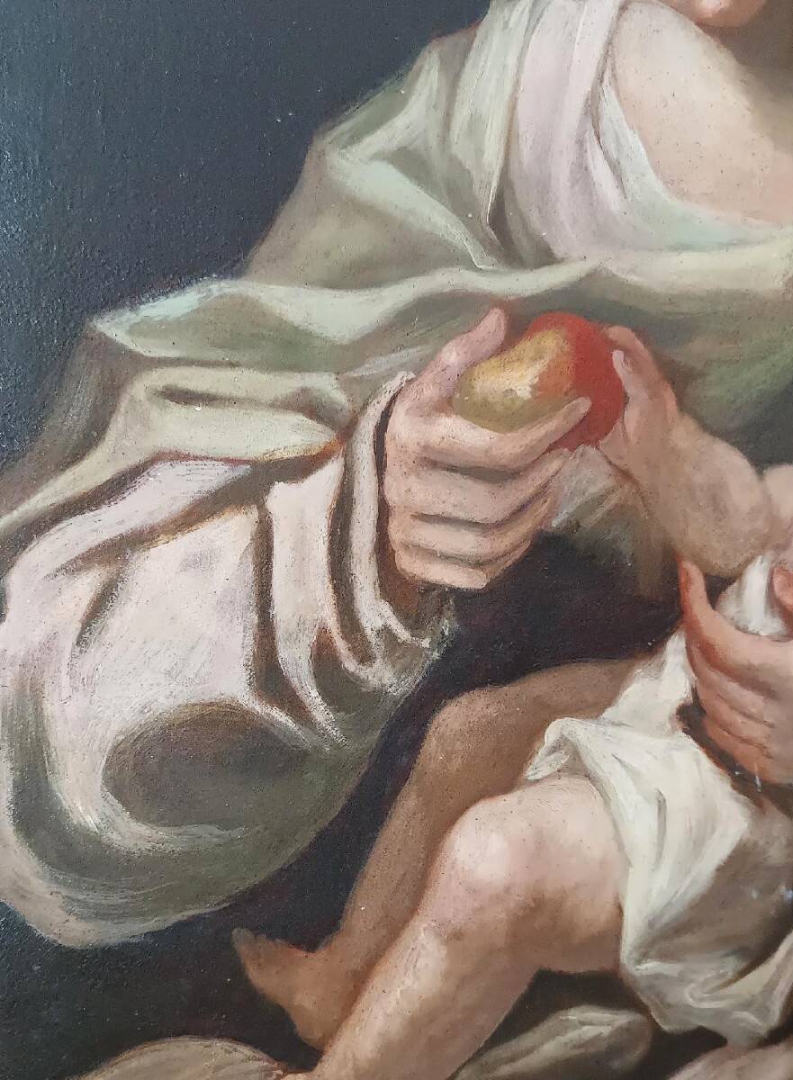 Peinture à l'huile ancienne sur toile, Vierge à l'Enfant, XVIIIe siècle