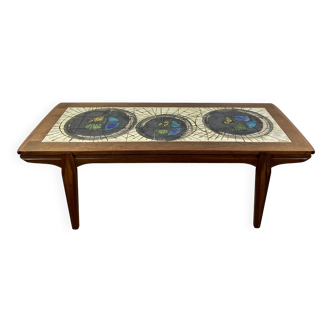 Teak coffee table with lava ceramic by j.belarti 1960