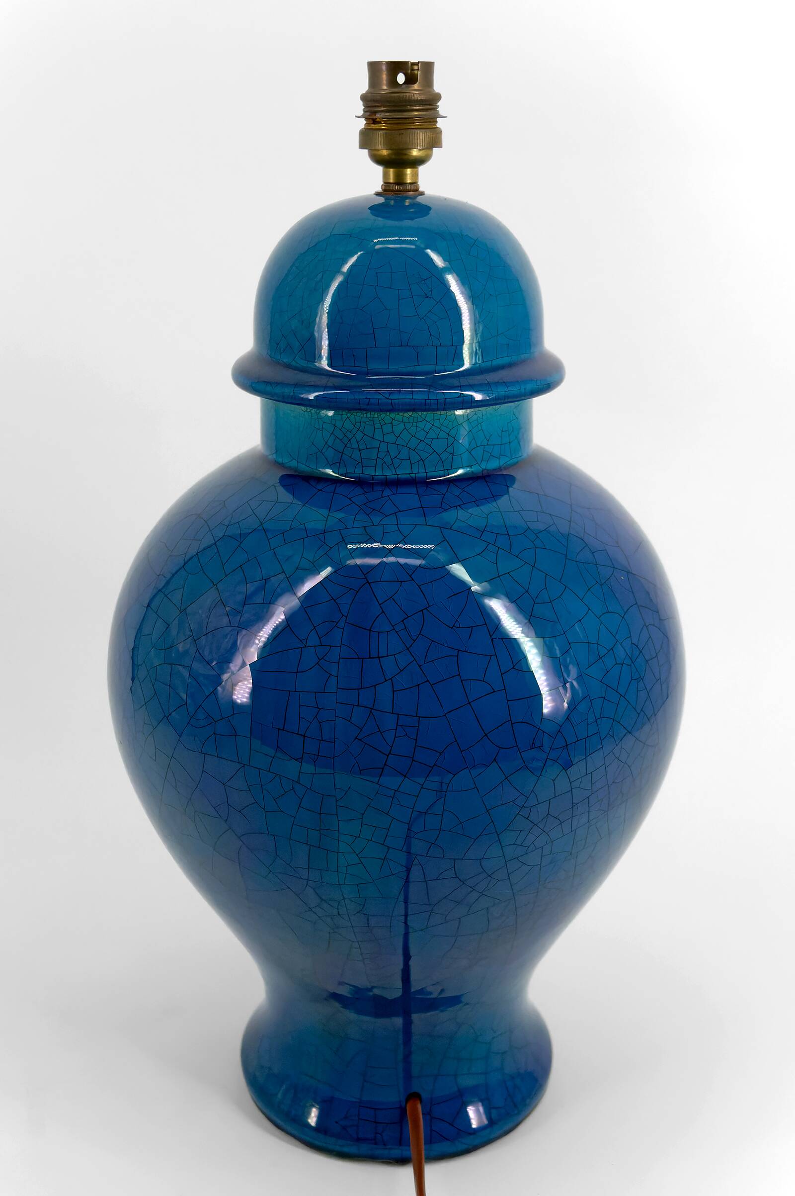 French Blue Crackle Glazed Ceramic Lamp, Circa 1950