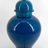 French Blue Crackle Glazed Ceramic Lamp, Circa 1950