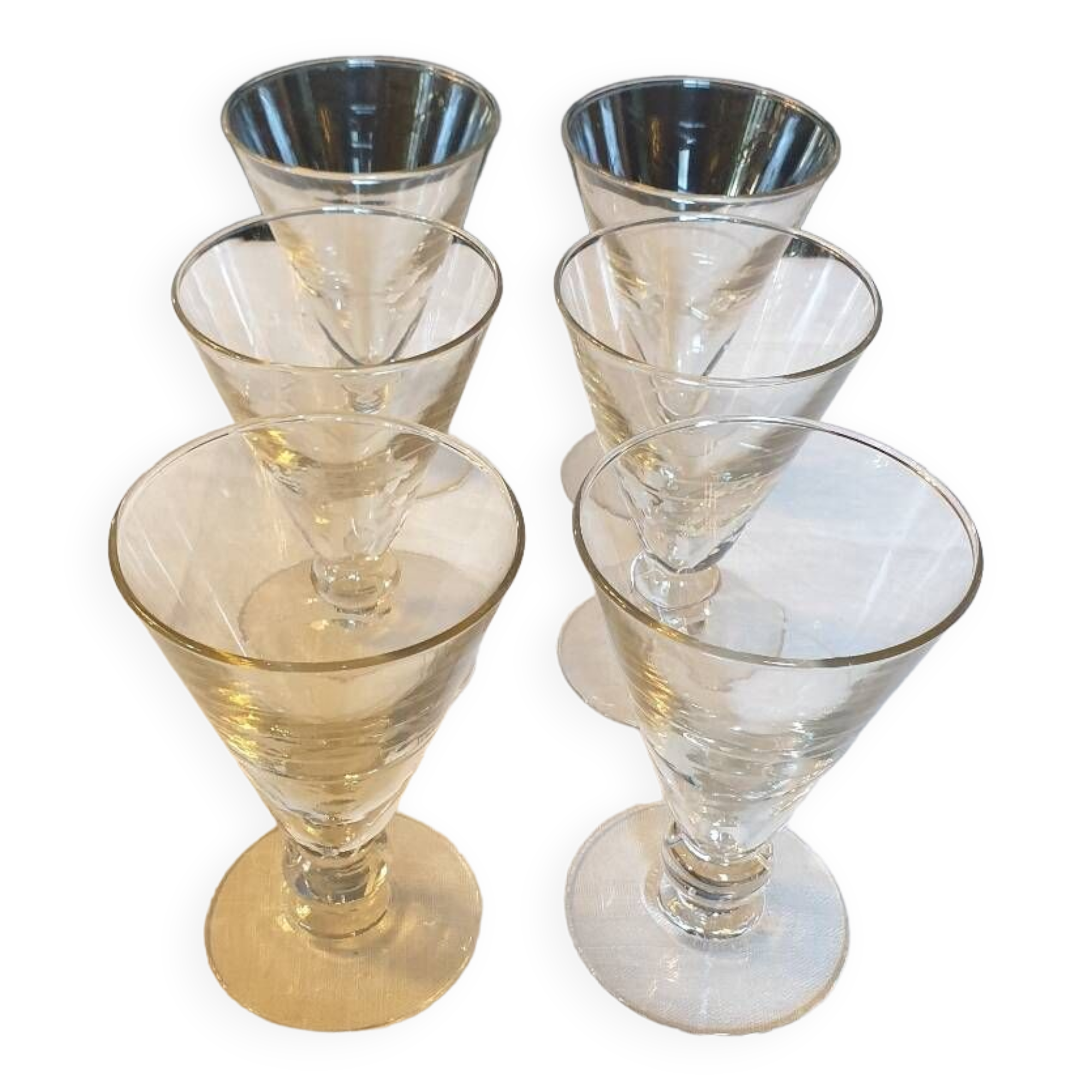 Six art deco glasses