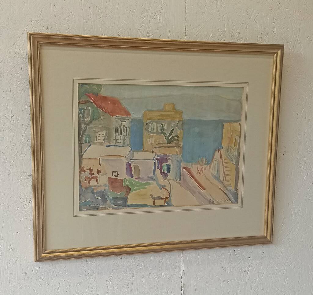 Watercolor "Tiberias" by Anna Weingrün-Lieblich (1904-1994).