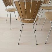 Set of 6 vintage fan-back dining chairs with beige leatherette upholstery