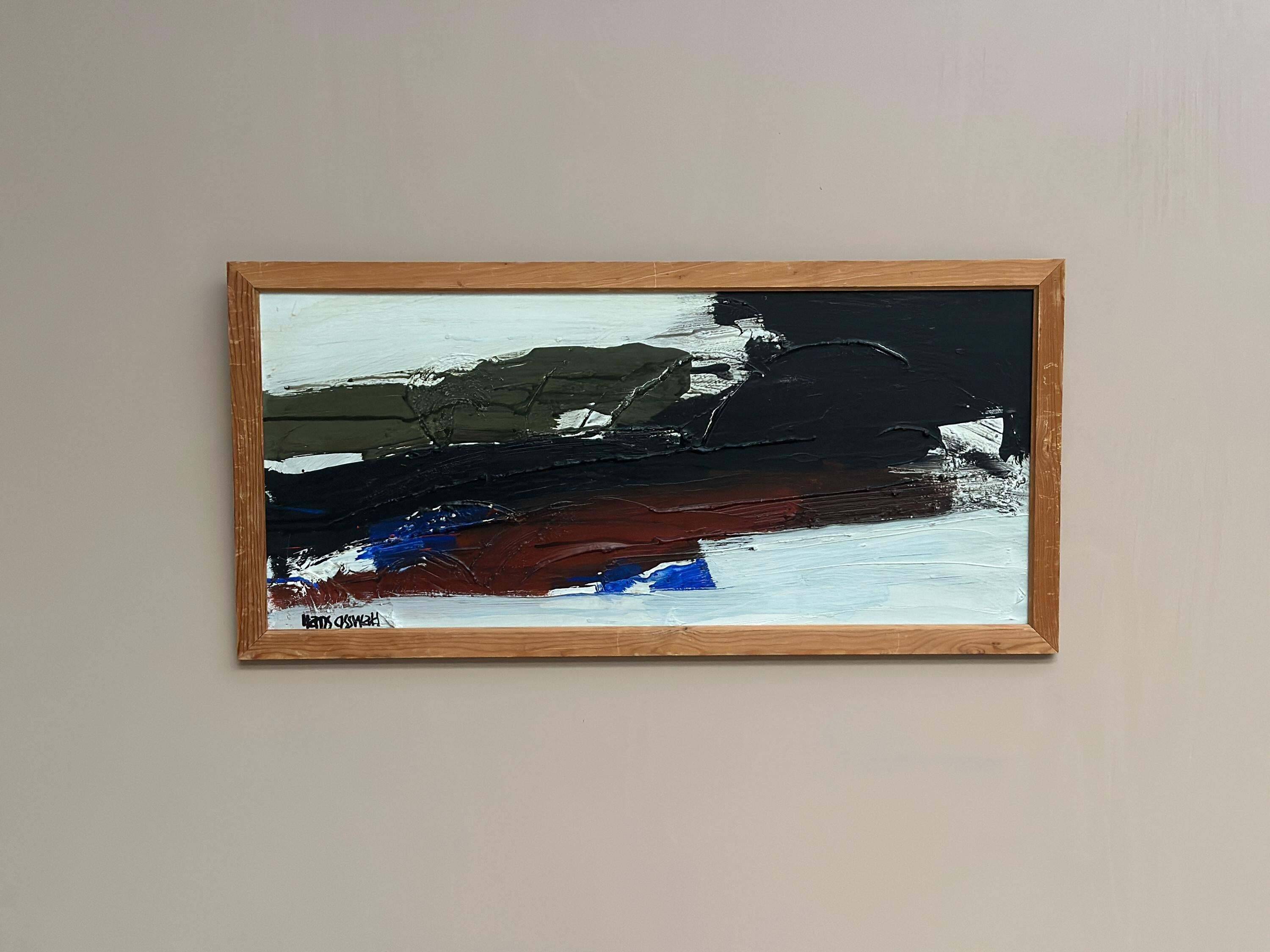 Huile sur panneau suédoise d'époque Mid Century – « Ouragan » par Hans Osswald – Vintage et encadrée – 35 × 74 cm (13,8" × 29,1")
