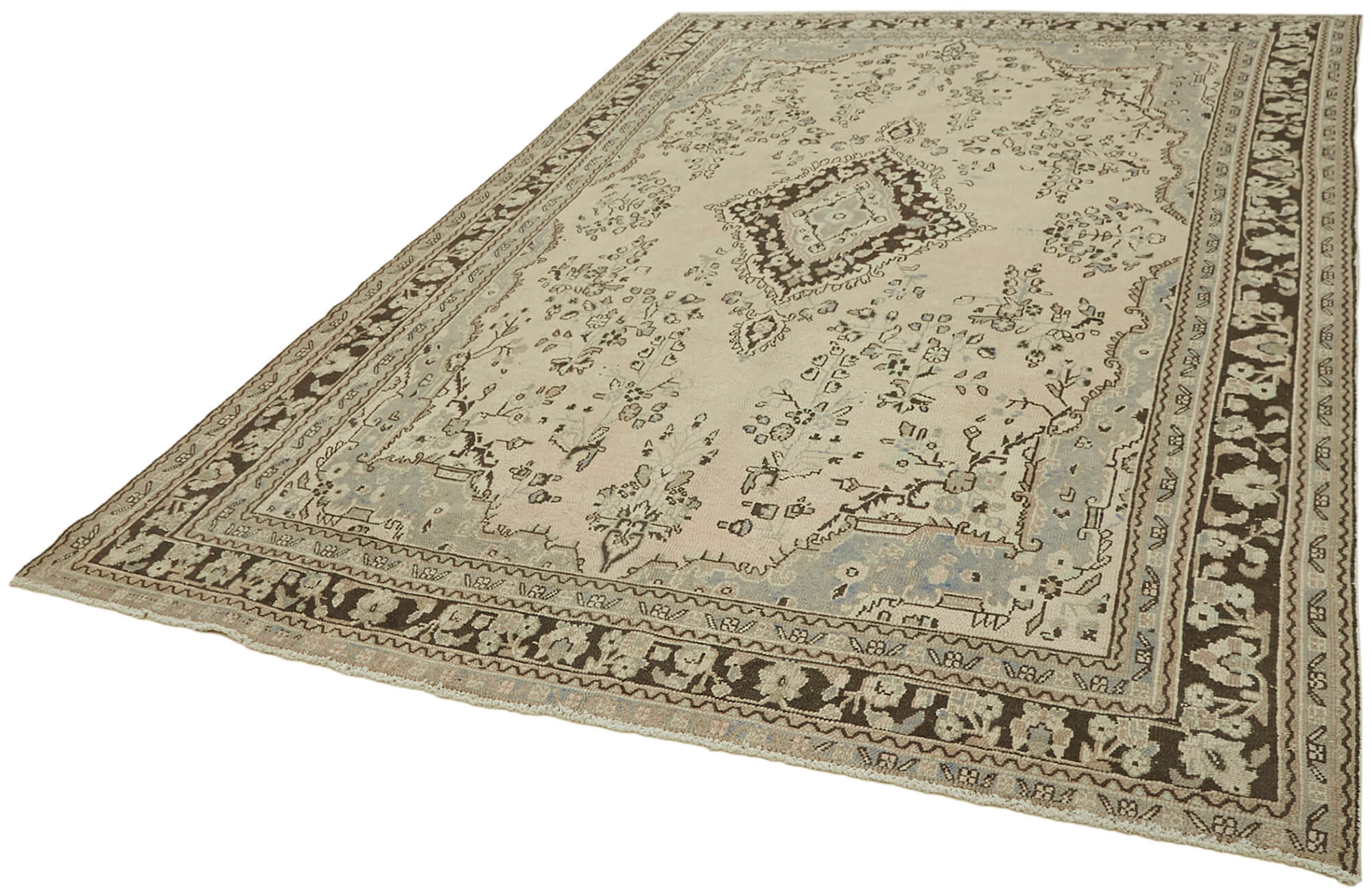 Hand-knotted persian vintage 1970s 246 cm x 346 cm beige wool carpet