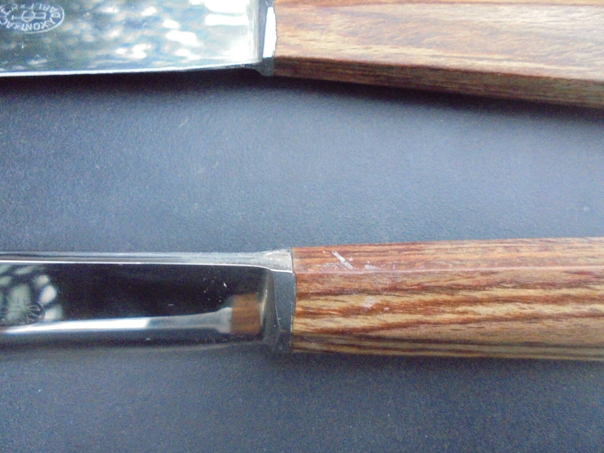 12 table knives vintage handle wood (rosewood) stainless steel blades