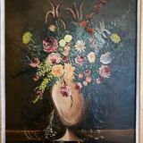 F. Domínguez, floral bodegones, 1945, oil on cardboard box, game of 2