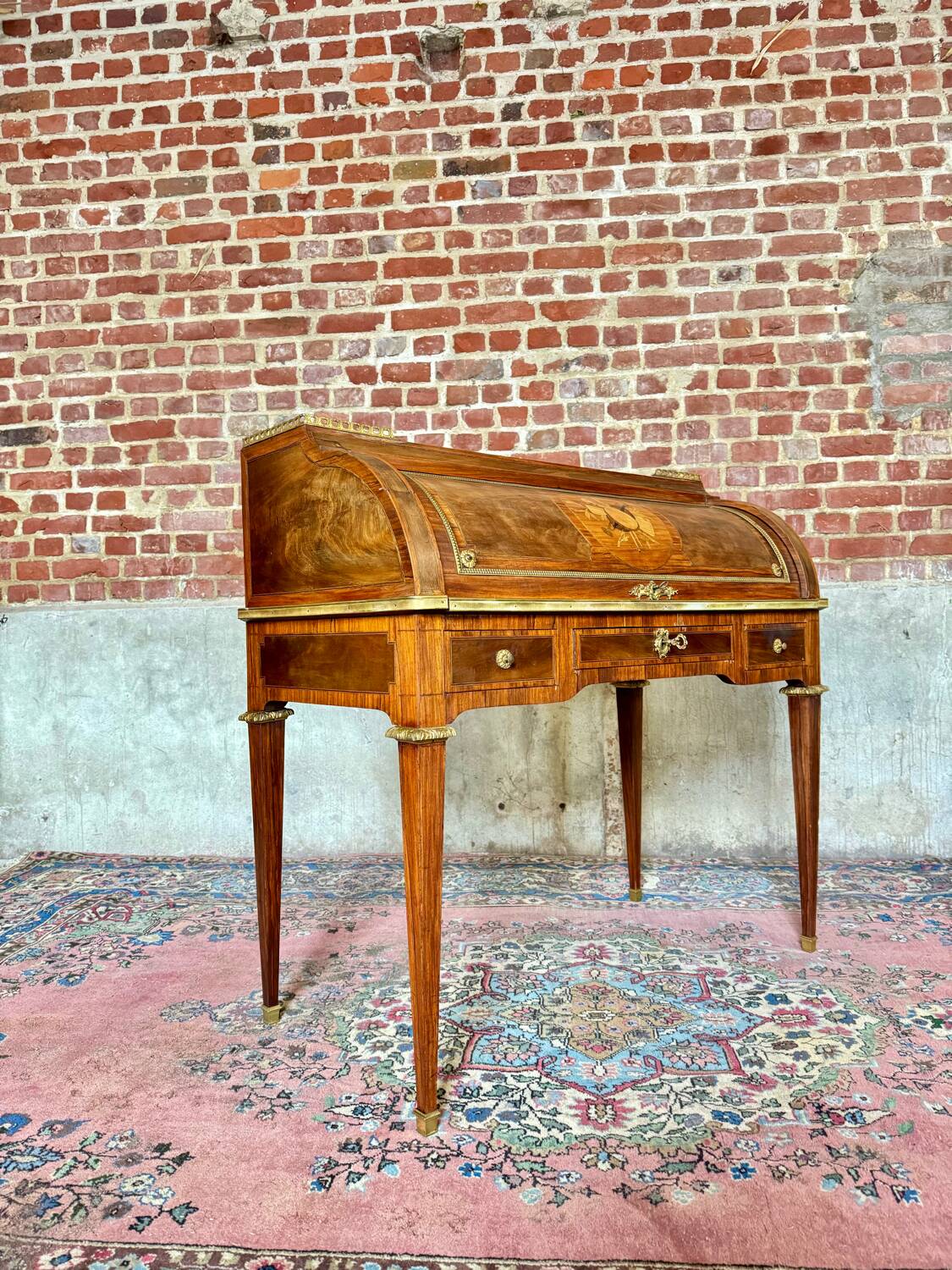 Bureau Cylindre En Marqueterie De Style Louis XVI XIX Eme Siècle