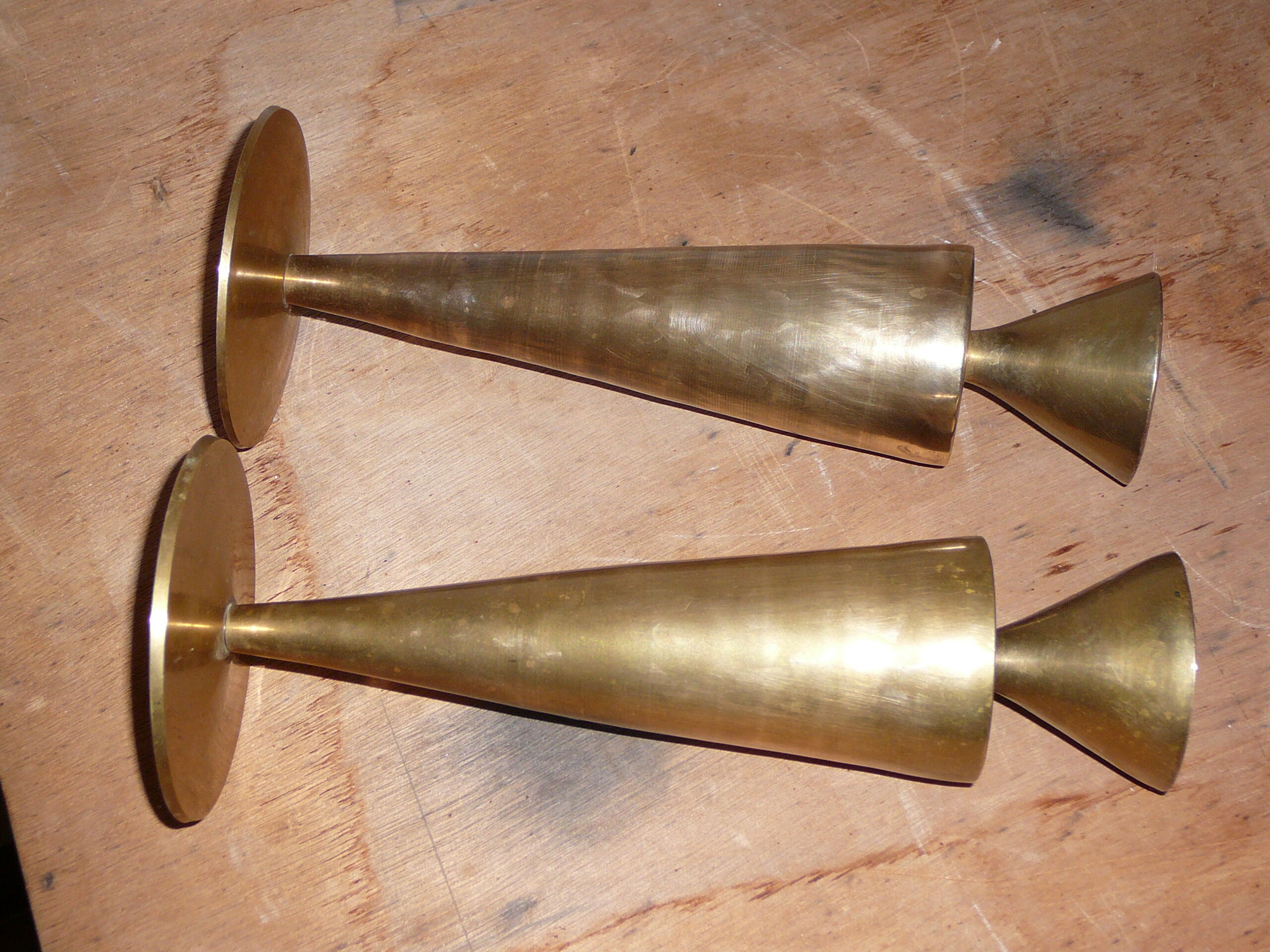 Pair of bronze/brass modernist candlesticks