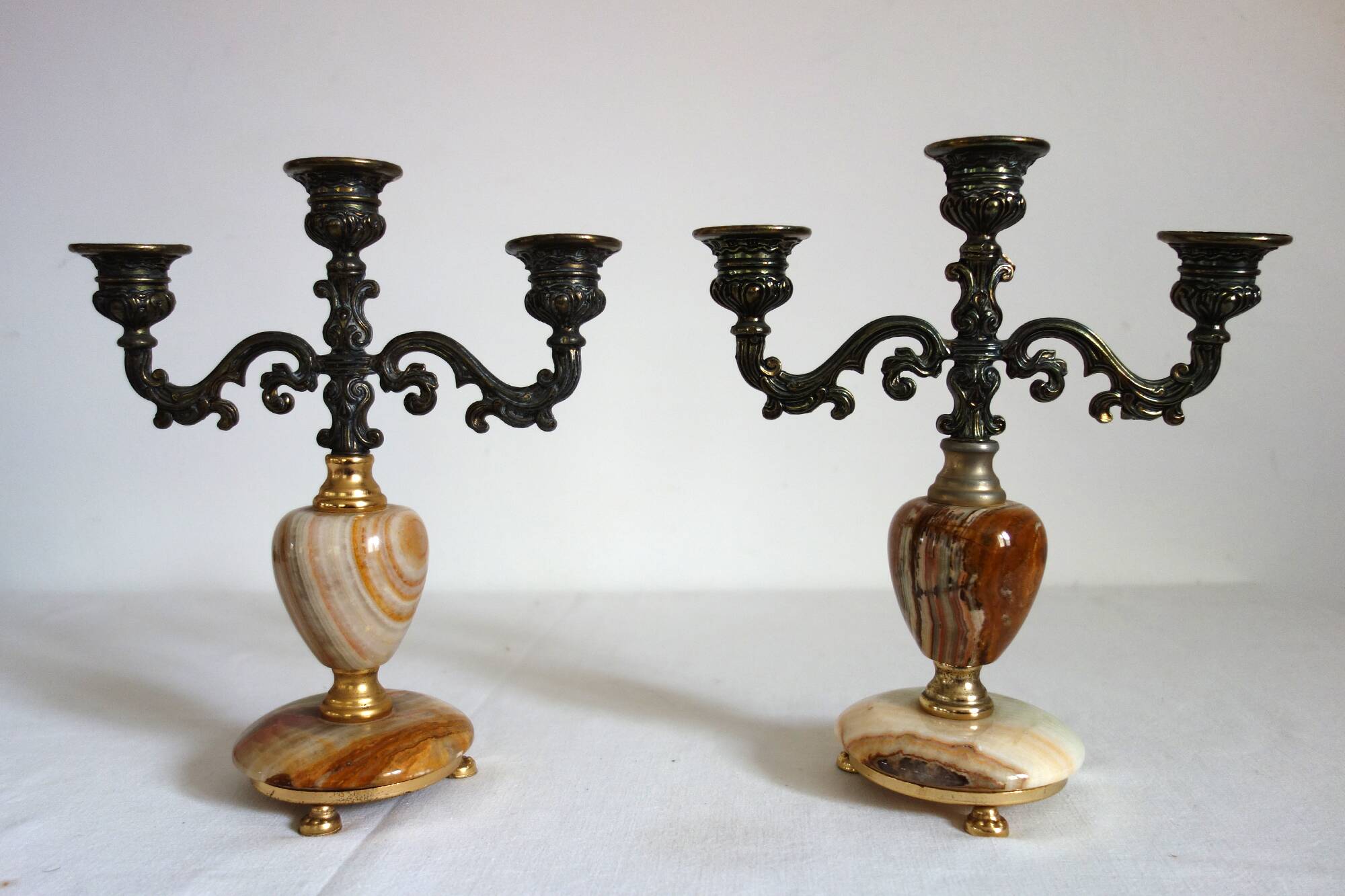 Pair of vintage onyx brass candlesticks