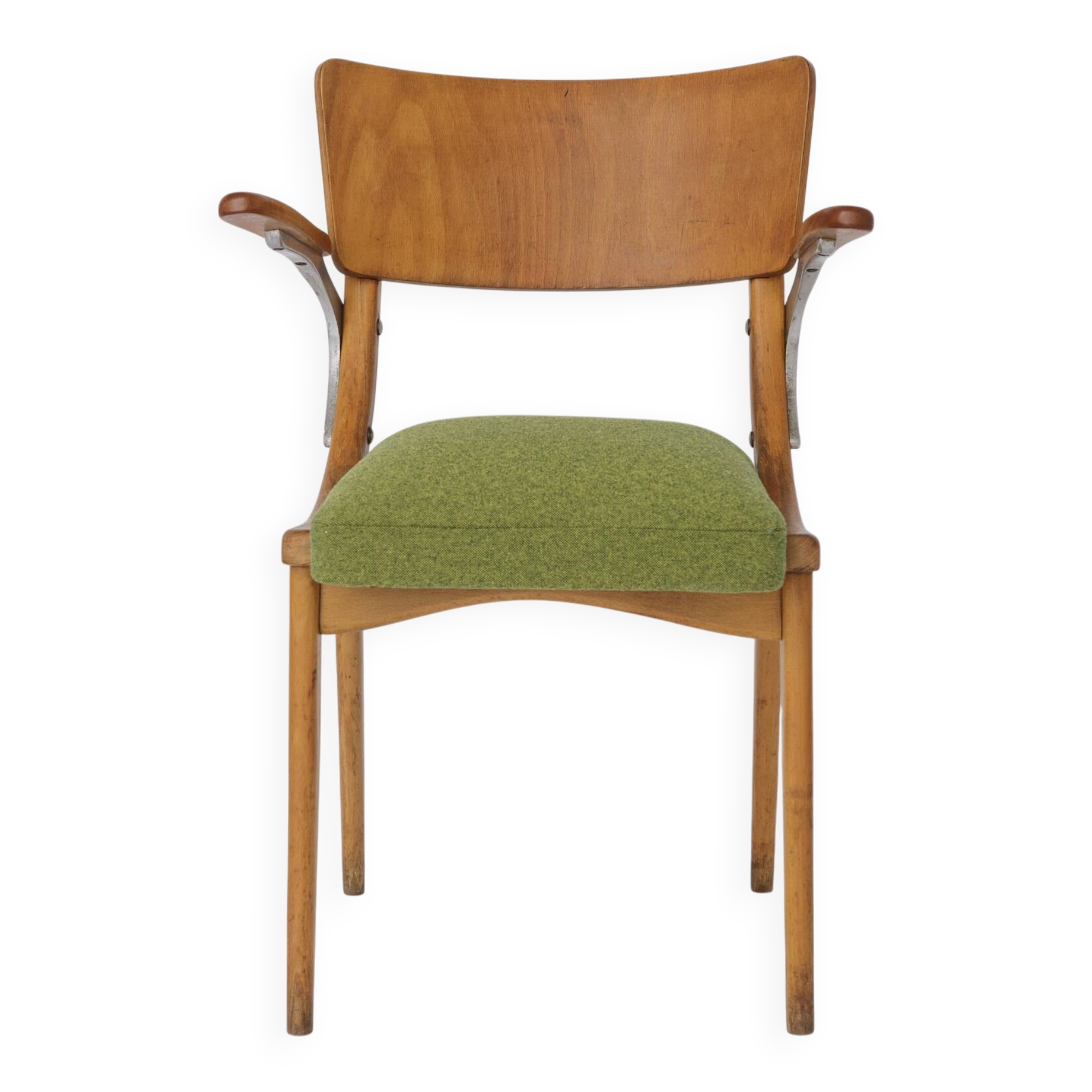 Fauteuil vintage années 1950 Allemagne, chaise en bois de hêtre, restaurée et rembourrée.