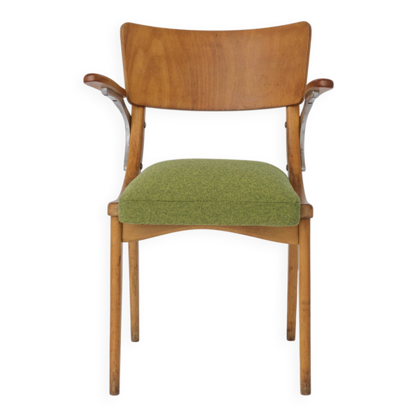 Fauteuil vintage années 1950 Allemagne, chaise en bois de hêtre, restaurée et rembourrée.