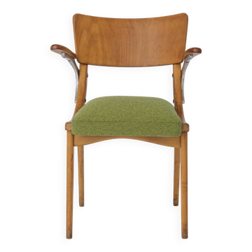Vintage Armchair 1950s Germany, Beech Wood Chair, Restored & Reupholstered
