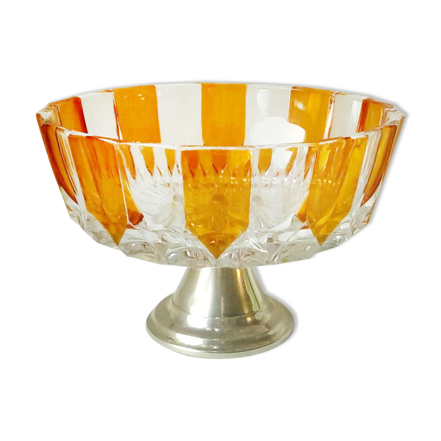 Coupe en cristal pied douche en metal argente