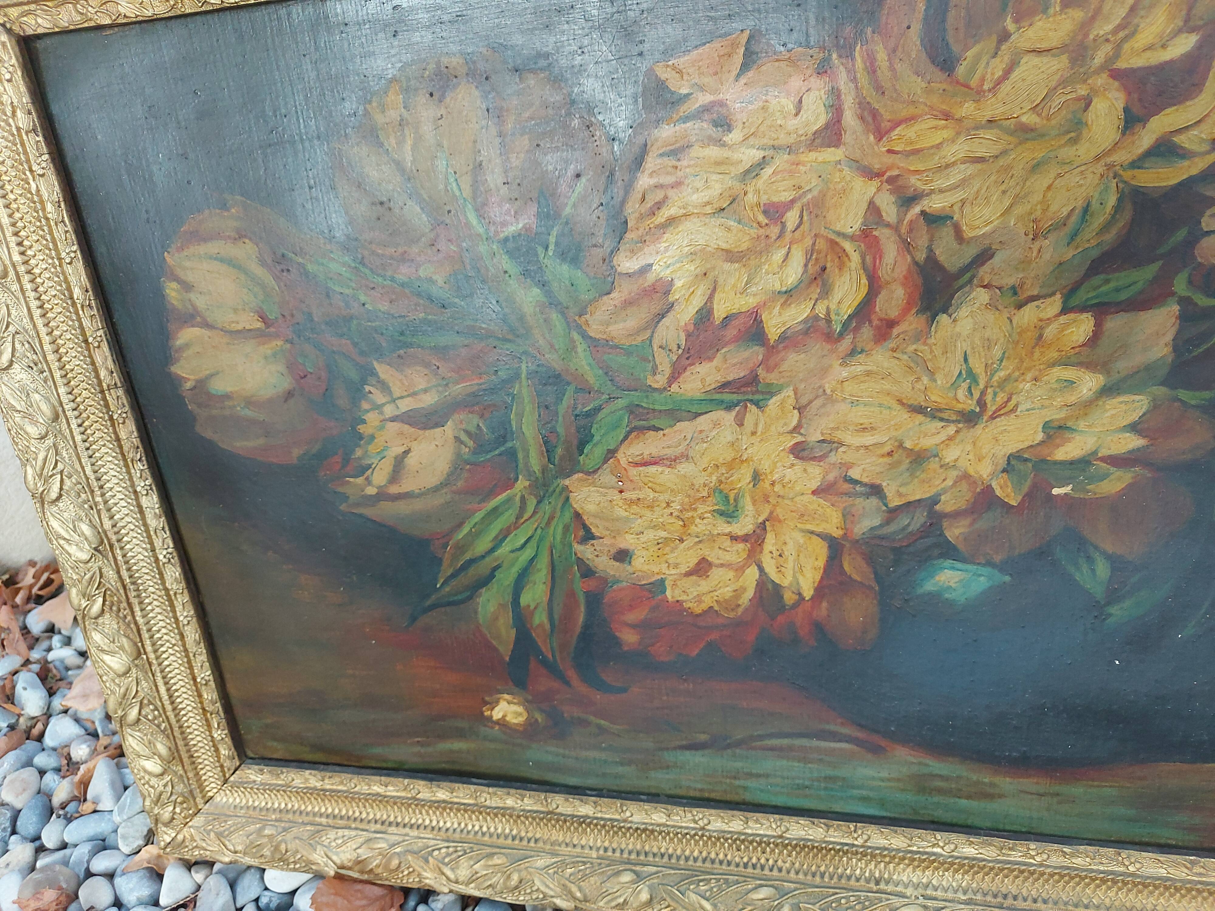 Painting, painting, oil on cardboard bouquet of flowers