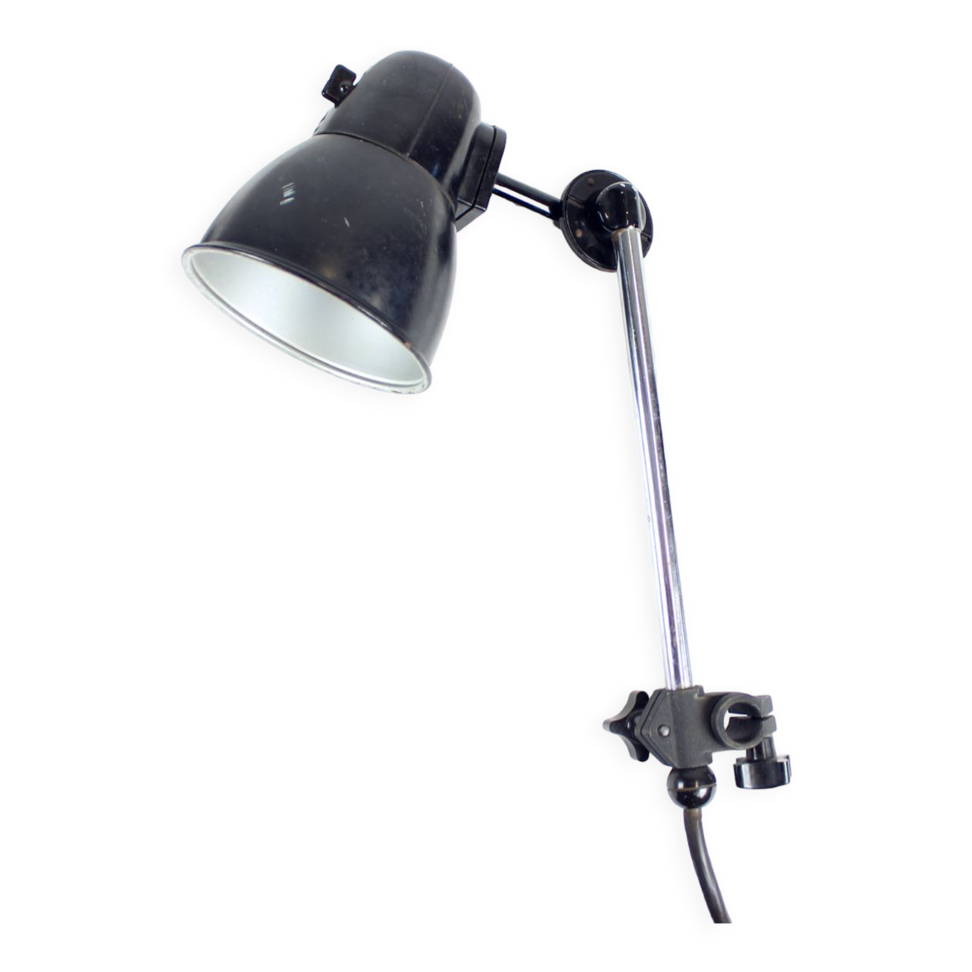 Applique murale industrielle en bakélite noire & chrome, Tchécoslovaquie années 1950