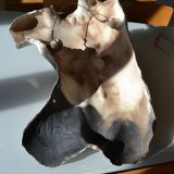 Male torso sculpture by patinated casting, signed to be identified.