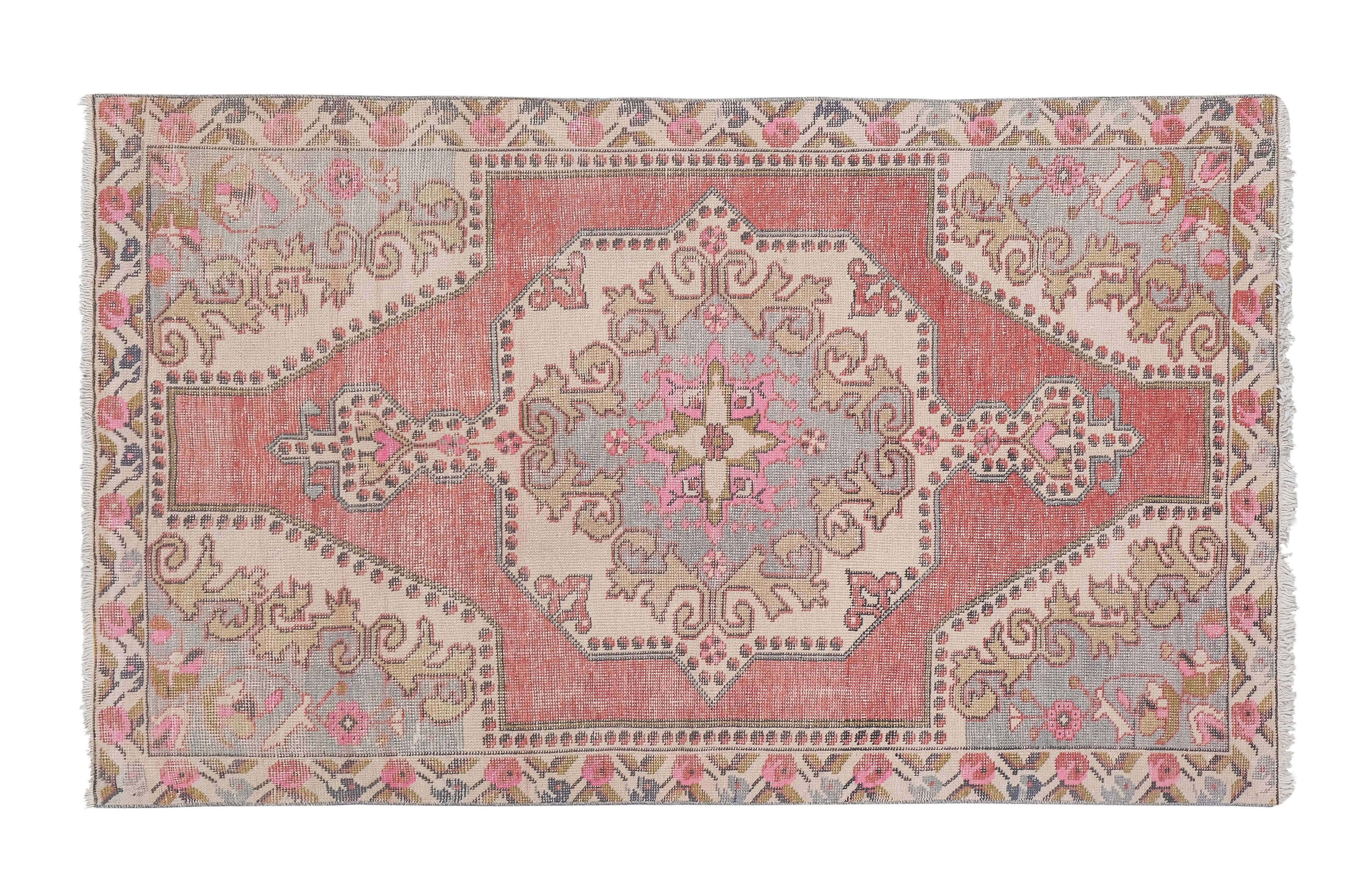 Vintage Turkish rug from Oushak, handwoven 129x213 cm