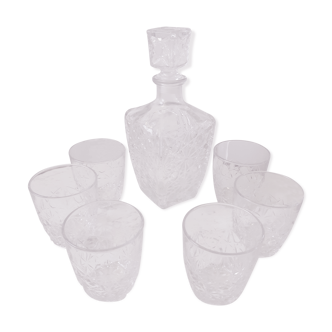 Lot de carafe et ses 6 verres à whisky années 70