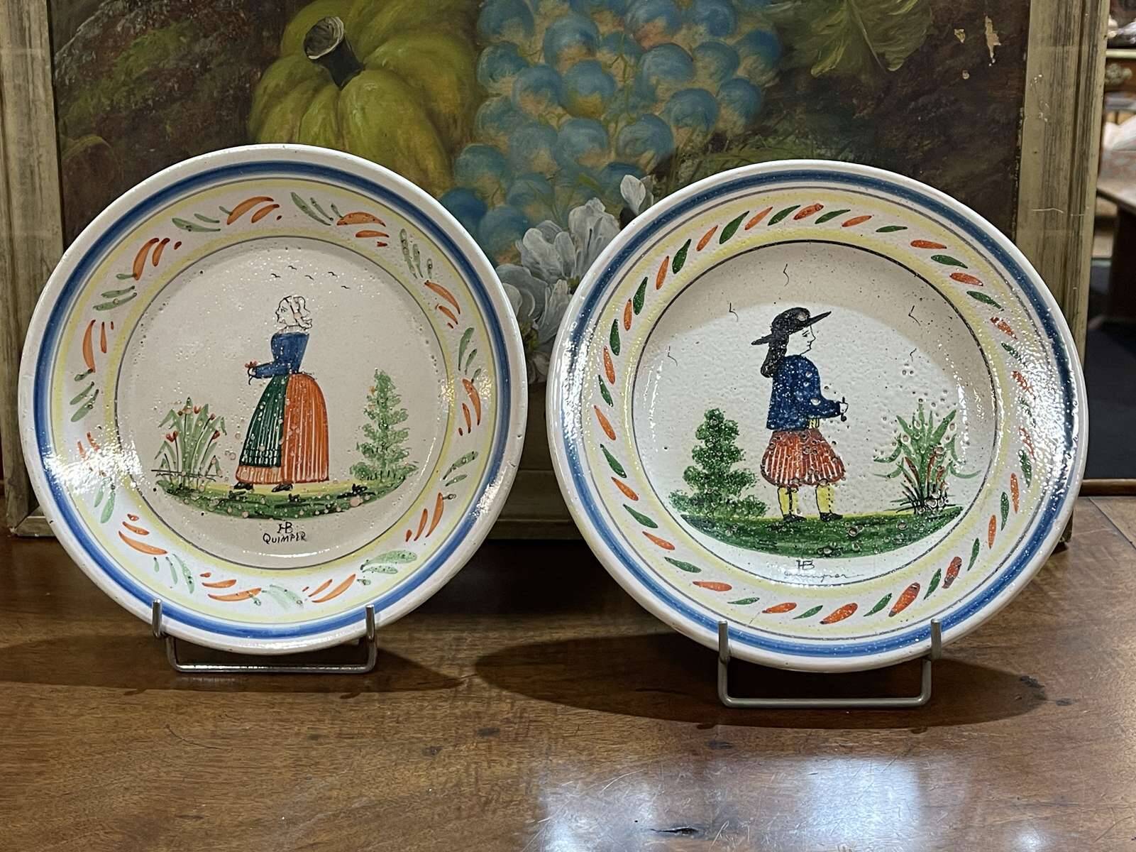 Pair of HB Quimper earthenware plates from the 1920s