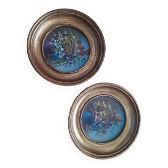Round hanging frames. Hand painted. Oil painting on copper. Round:9.5cm diameter.depth:2cm.Oval:H11.5cm.l9.5.P1.7.