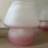 Pair of frosted pink glass mushroom lamps