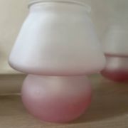 Pair of frosted pink glass mushroom lamps