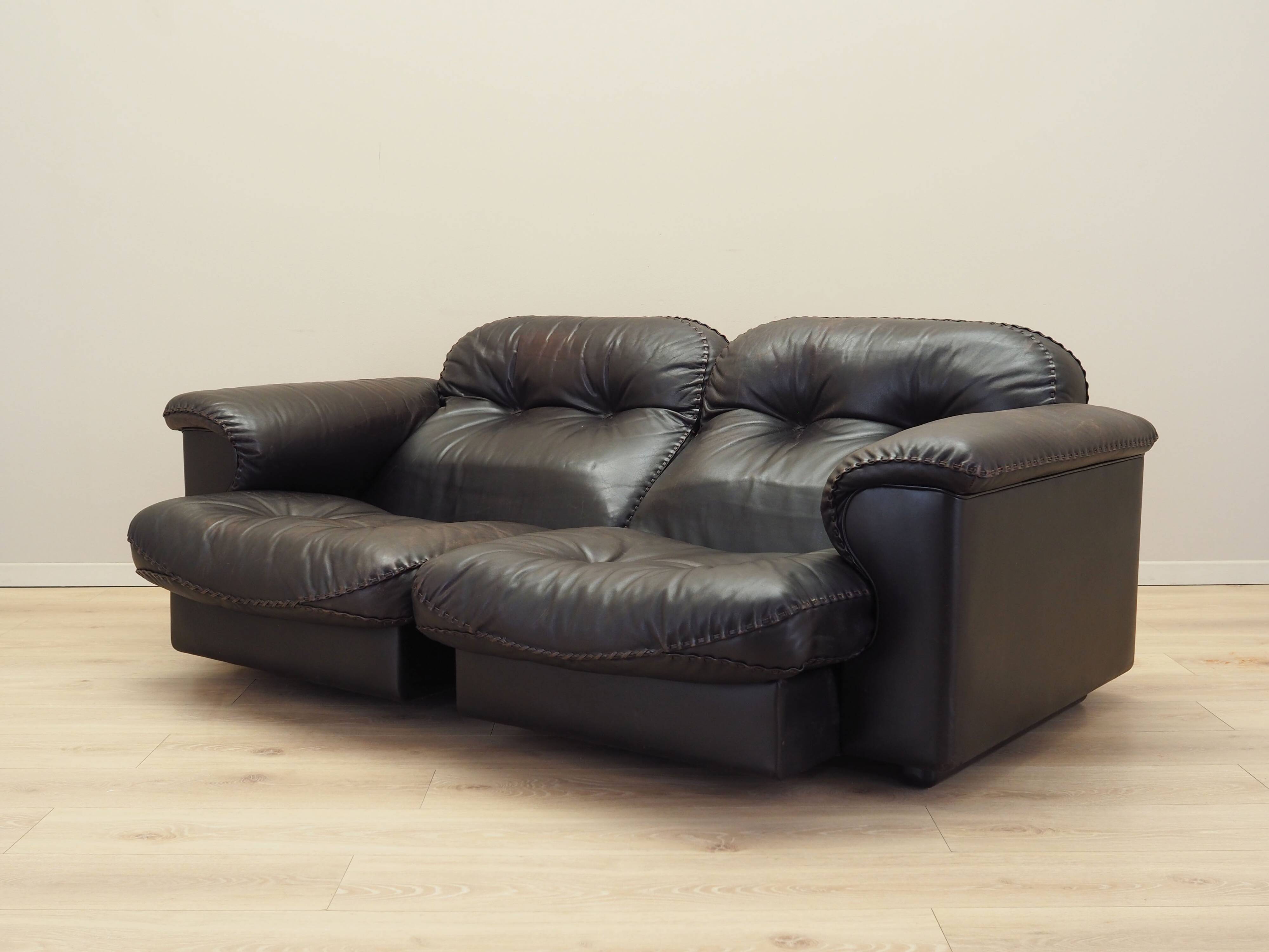 Brown leather sofa, Swiss design, 1970s